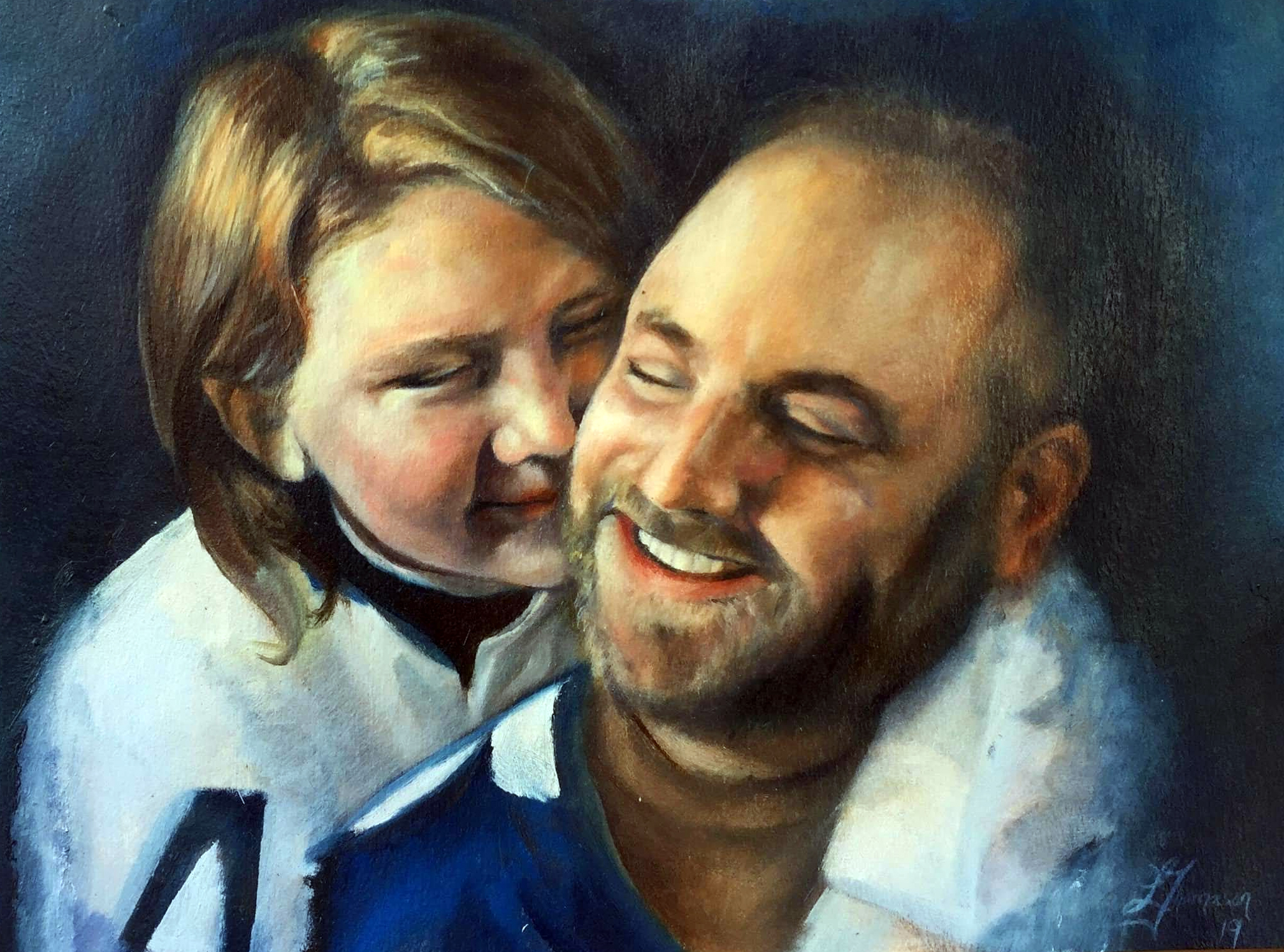 Traditional oil painting father daughter by Loretta Thomason
